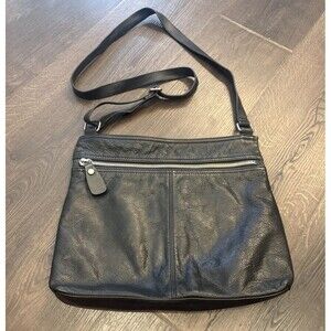 Margot New York Black Pebbled Leather Shoulder Crossbody Bag Medium Size